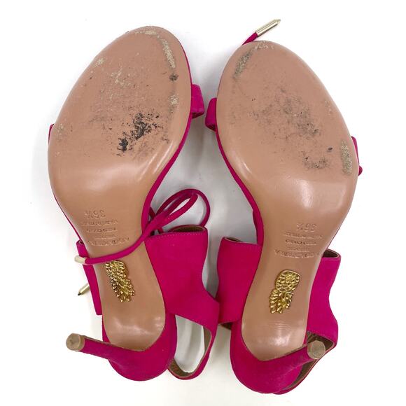Aquazzura Colette Sandals Pink Suede Heels Ankle Wrap Tie Open Toe Sz 36.5 / 6.5 - Picture 11 of 12